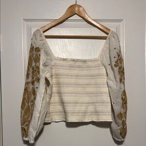 Anthropologie smocked floral sleeve top